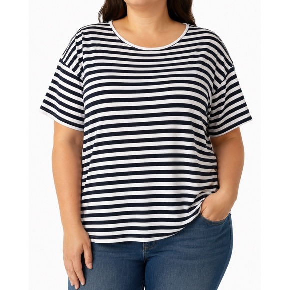 croft & barrow Tops - Croft Barrow Womens Plus Size 1X Classic Tee Navy White Stripe 100% Cotton Top